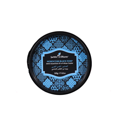 JARDIN D'OLEANE MOROCCAN BLACK SOAP WITH ESSENTIAL OIL OF ATLAS CEDAR - 500G