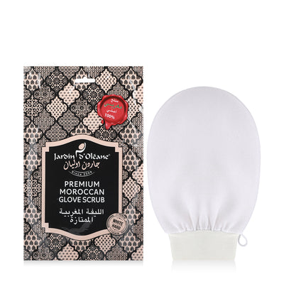 JARDIN D'OLEANE PREMIUM MOROCCAN GLOVE SCRUB WHITE